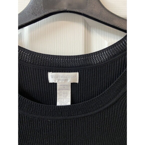Worthington Woman Sweater Size 1x Black Round Neck Ribber 3/4 Sleeve Career Top - Picture 4 of 6